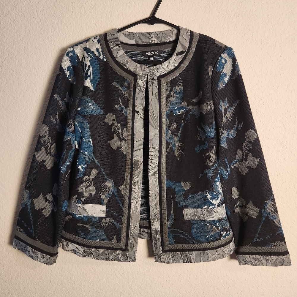 Misook Women’s cardigan jacket black green print size XS